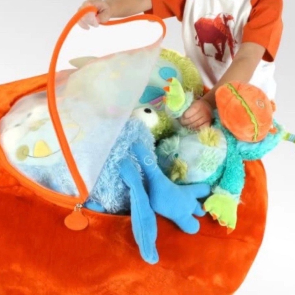 Vibrant Orange plush Stuffed Animal Organizer bean bag by Boon
